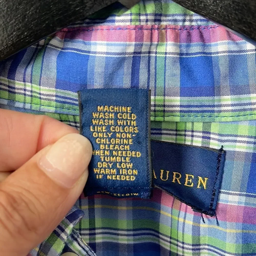 Ralph Lauren Boys Button Down Shirt. Size XL (18-20) Blue/pink/green plaid‎
